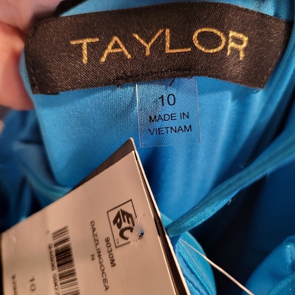 NWT Taylor Women's Exaggerated-Bow Satin-Stretch Dazzling Ocean Blue Gown - Picture 10 of 16